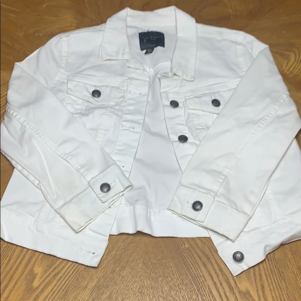 Jessica Simpson white jean jacket
